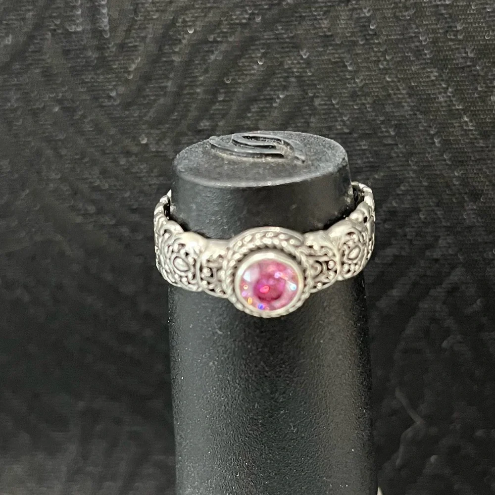 Sarda Sterling Silver Ring with Pink Moissanite, size 10